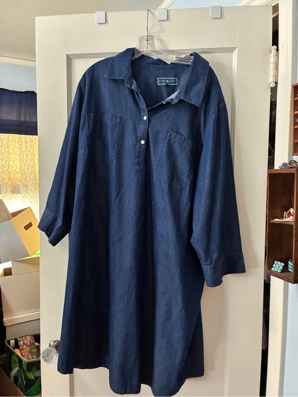 Karen Scott Navy Blue Denim Shirt Dress